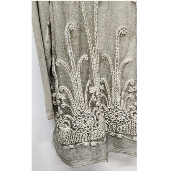 Soft Surroundings Silk Beaux Arts Lagon Look Long Sleeve Gray Tunic, Size Large - Picture 4 of 10